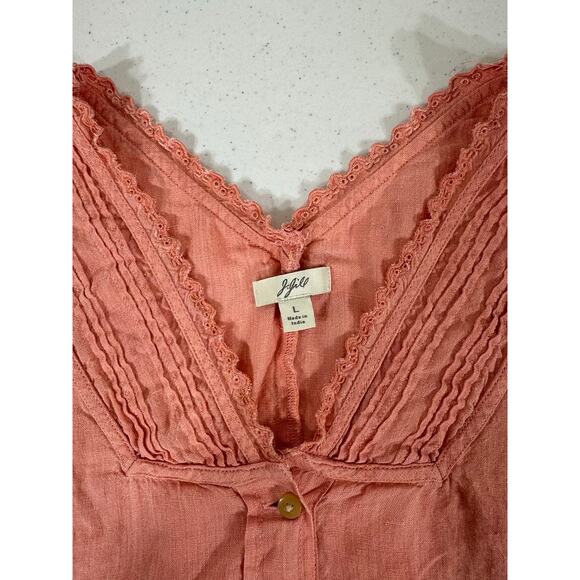 J Jill Sleeveless Top Vest Size Large Peach Coral Button Up Pintuck Pleat Linen - Picture 4 of 8